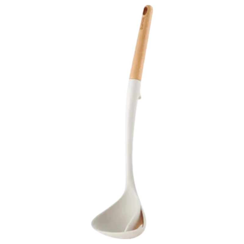 SUPOR Flexible Wood Handle Silicone Soup Strainer Spoon Non-Stick Pot High Temperature Resistant Silicone Soup Strainer White KT03AR10