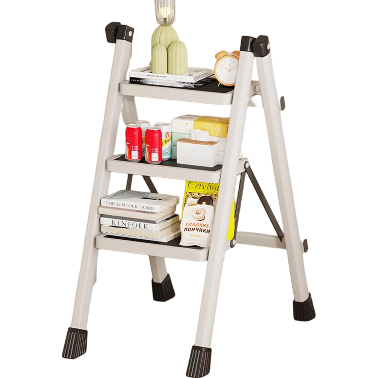 Huakaizhixing Folding Ladder, Household A-Frame Ladder, Multi-Functional Climbing Ladder, TZ57 White Three-Step Ladder