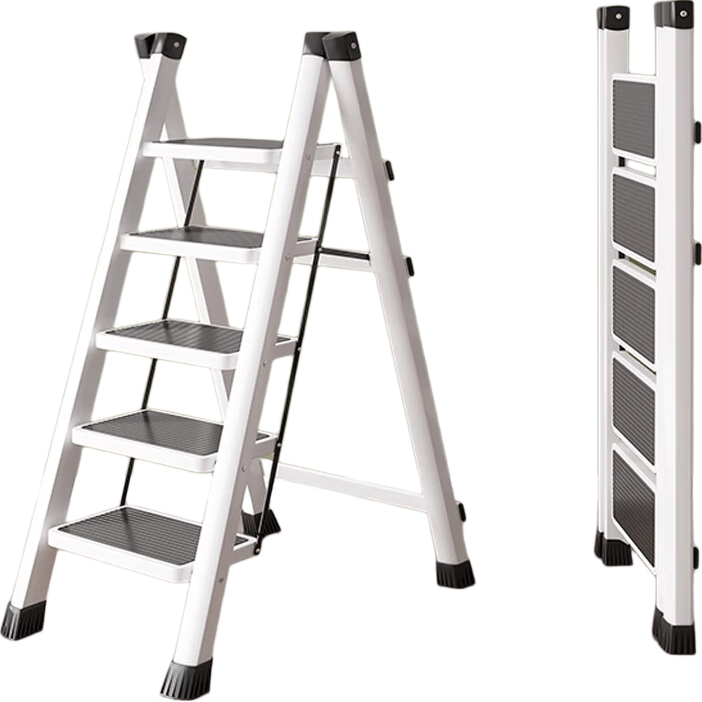 Huakaizhixing Folding Ladder for Home Use, A-Frame Ladder, Multi-Functional Climbing Ladder, TZ57 White Five Steps