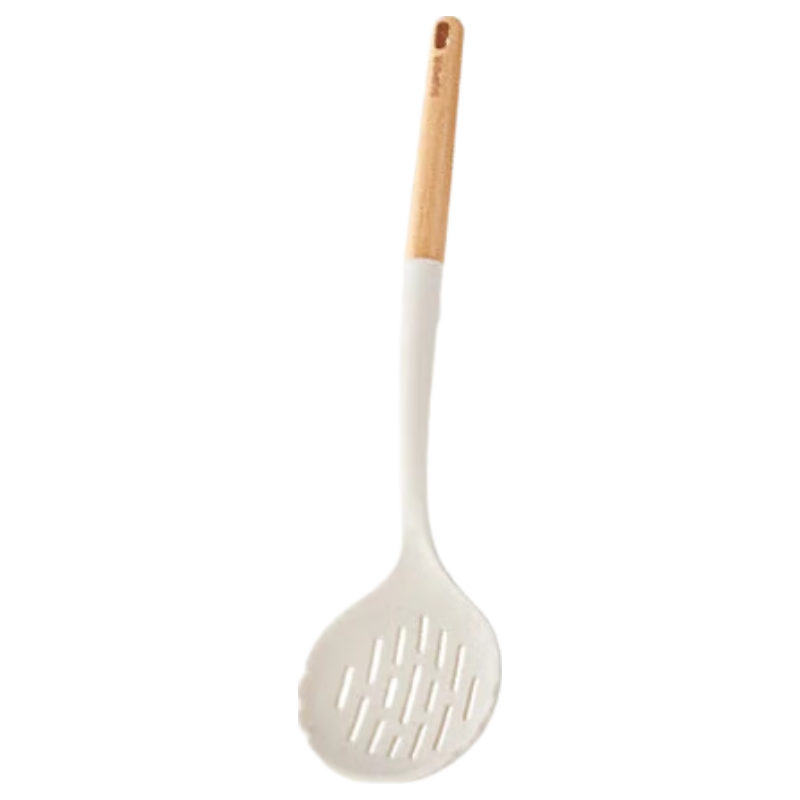 SUPOR Flexible Wood Handle Silicone Skimmer Non-Stick Pan High Temperature Resistant Silicone Skimmer KT04AR10 White