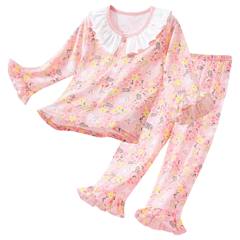 DEESHA 100% Cotton Class A Children's Pajamas Girls Home Wear Autumn Winter Teenagers Baby Air Conditioning Suit