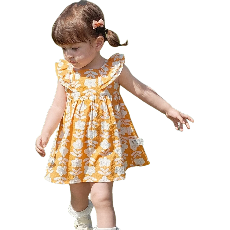 Balabala Girls Baby Dress Infant Dress 2026 Summer New Breathable French Style Floral Princess Dress