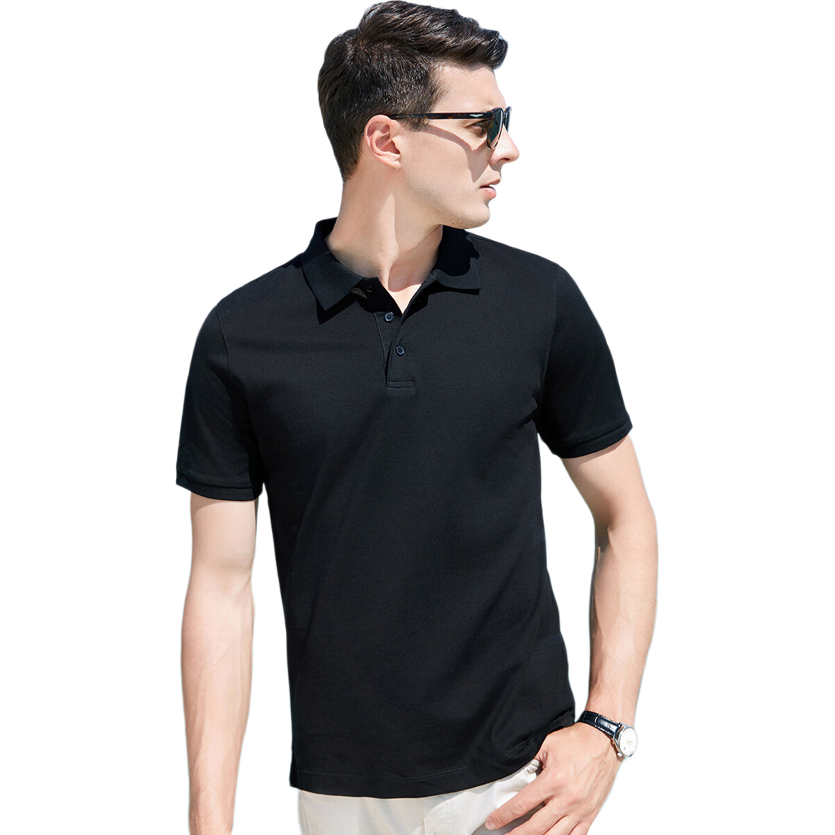 Andongniao [Double-Thread 100% Cotton] Men's High-End Polo Shirt, Smooth Short-Sleeve Summer Lightweight Luxury Collared Breathable Pique T-Shirt