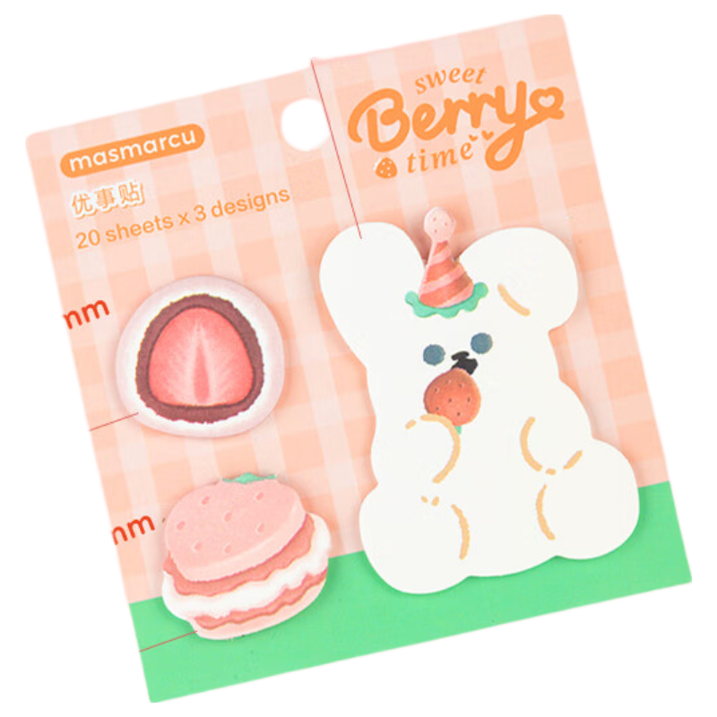 MASMARCU Cute Stationery, High-Quality Sticky Notes, Student Cartoon Memo Pads, Markers, Bookmarks, Sweet Berry Time, 60 Sheets Per Book, YS0332 Essential for Exams