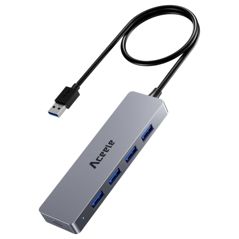 ACEELE USB 3.0 4-Port High-Speed Hub Type-C Power Delivery Splitter 1m Plug and Play Compatible with Apple/Huawei