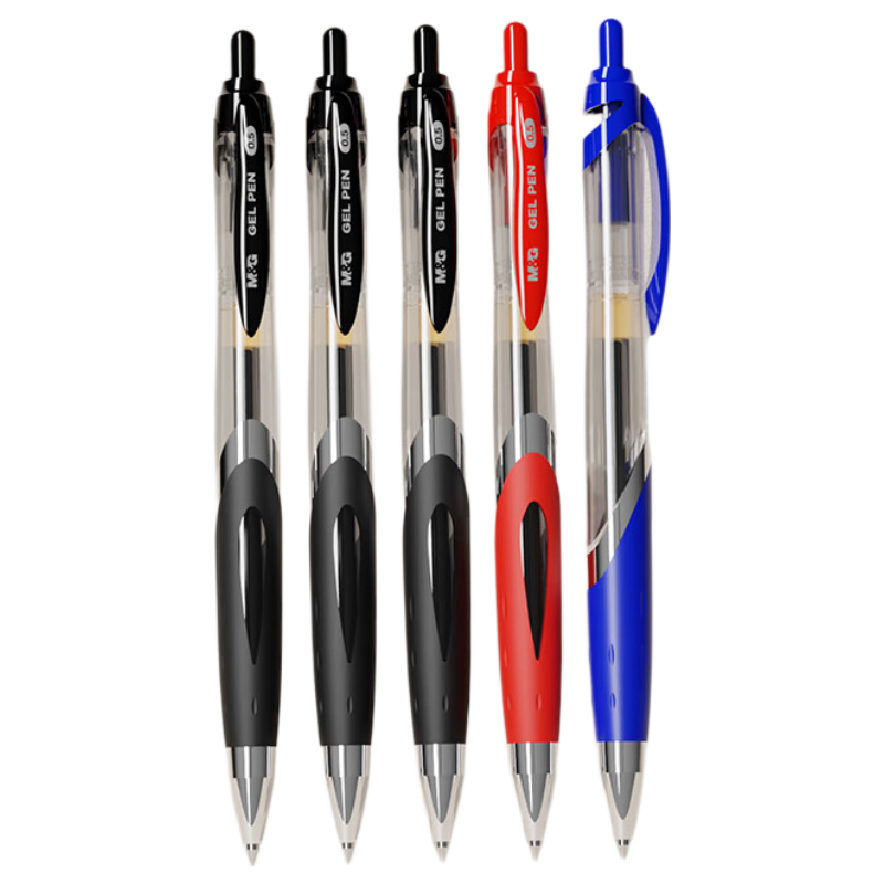 M&G Stationery Elite K35 Retractable 0.5mm Gel Pen Student Signature Pen Business Bullet Tip Exam Office Pen 3 Black 1 Red 1 Blue 5-Pack