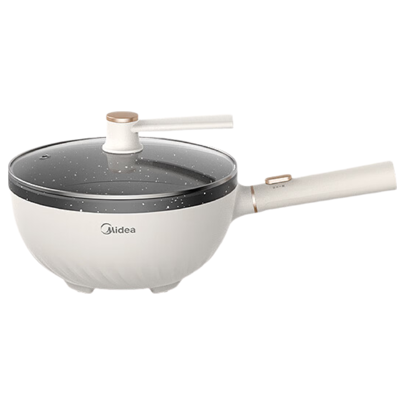 Midea Electric Wok, Electric Cooker, Electric Steamer, Household Electric Hot Pot, Electric Cooking Pot, Multifunctional 4L Small Electric Pot for Frying, Stir-Frying, Stewing, Cooking Noodles, Non-Stick Versatile Pot HGE2811C with Steaming Plate