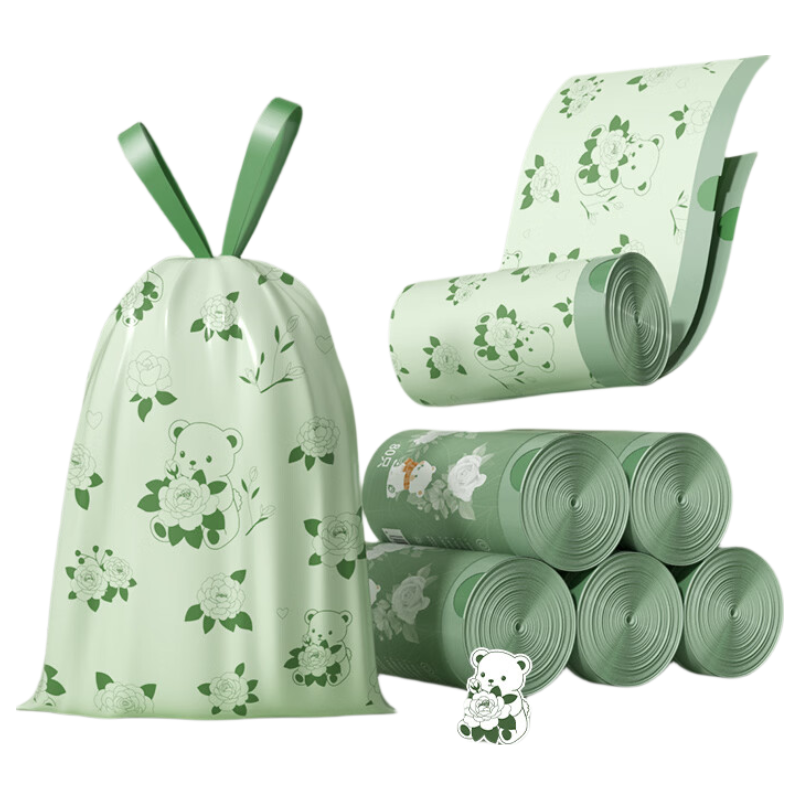 OKISS Camellia Tear-Free Garbage Bags Dormitory Portable Drawstring Thickened Plastic Bags Kitchen 2 Mil 158 Pieces 45*50cm