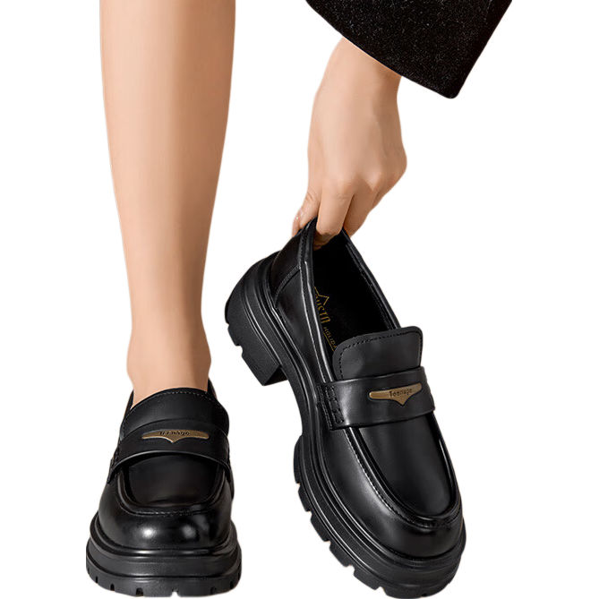 Dusto Thick-Soled Loafers for Women, 2026 New Spring Collection, British Style Versatile Black Leather Shoes, Commuter Flats
