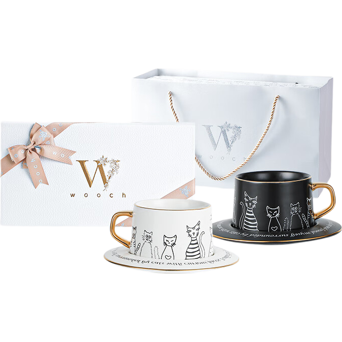 WOOCH [Mid-Autumn Festival Gift] Coffee Cup And Saucer Set, Wedding Gift Box, Couple's Cups, Housewarming Gift for Newlyweds