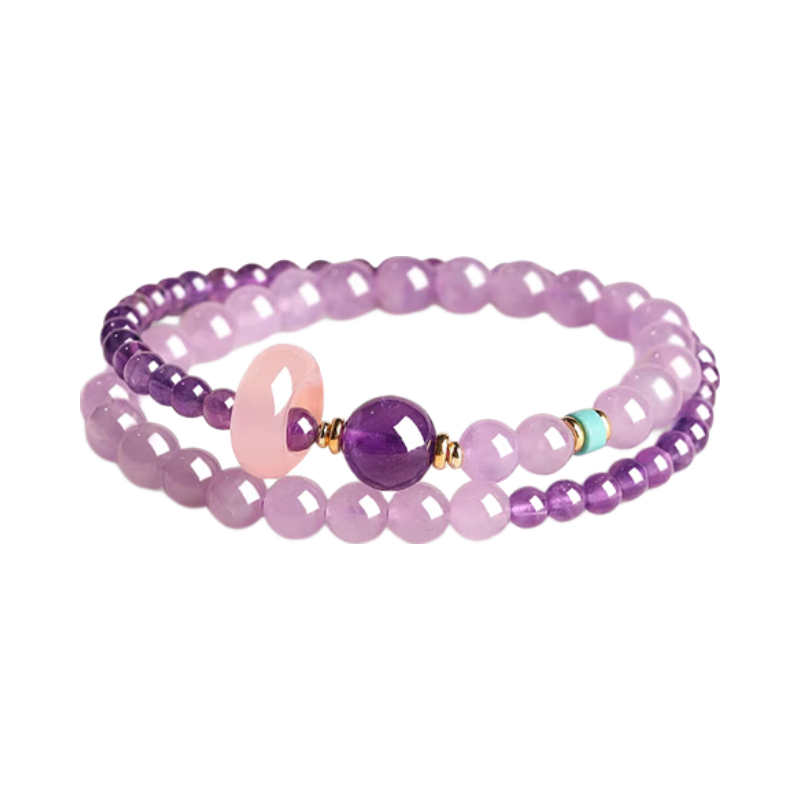 Elegant Style Amethyst Bracelet Black Gold Agate Double Circle Stackable High-End Jewelry Anniversary Birthday Gift for Women