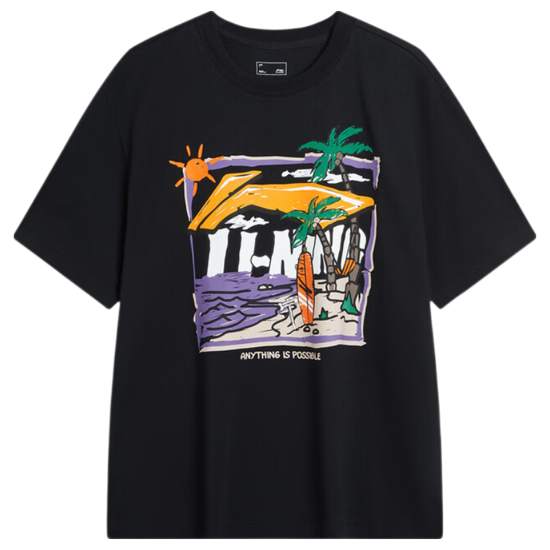 LI-NING Men's Summer 2026 New Comfortable Breathable Short Sleeve Crew Neck Casual Printed Sports T-Shirt