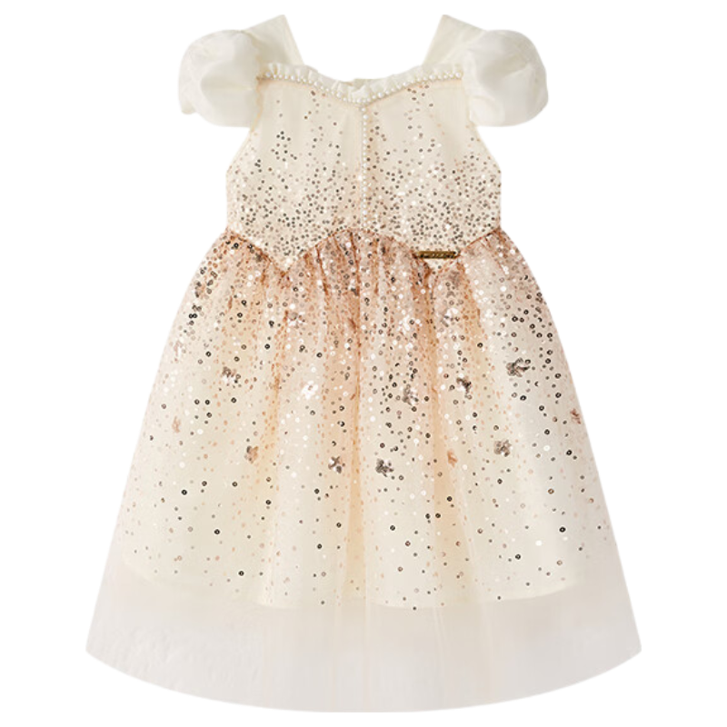 Disney Girls Princess Dress Children's Puffy Dress 2026 Summer New Sequin Short Sleeve Tulle Birthday Party Dress