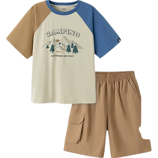 Balabala Kids Short Sleeve Set Summer Boys' Two-Piece Quick-Dry T-Shirt and Pants Cool Touch