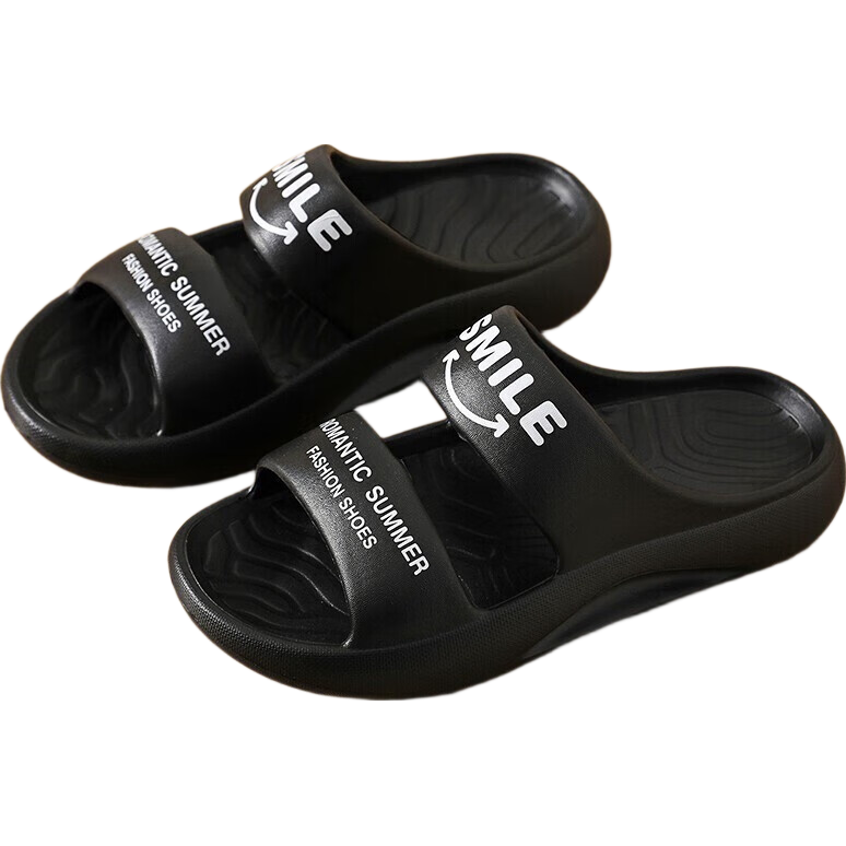 Huameijianbu Korean Version Slippers, Comfortable Indoor And Outdoor Thick Soft-Soled Sandals, Couple Style Women's HM2027 Black Size 35-36