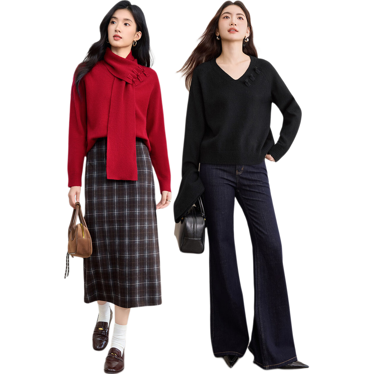 Sentubila Women's Wool Blend Stretch Sweater Autumn Warm Scarf Collar Button Long Sleeve Knit Loose Chinese Style Top