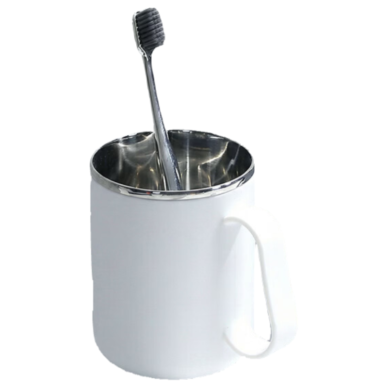 Bahainiao 304 Stainless Steel Large Capacity Cup, Household Stainless Steel Toiletry Cup, Dormitory-Specific Mouthwash Cup - White
