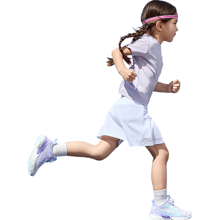 QIAODAN Girls' Sports Shoes, Children's Summer Mesh Running Shoes, Kids' Rotary Buckle Shoes, Purple/white, QIAODAN White, Size 32