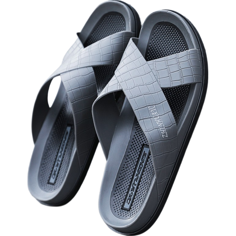 Huamei Jianbu Cross Men's Indoor Outdoor Commuting Slippers Casual Beach Open Toe Breathable Soft Sole Sandals HM6027 Gray Size 40
