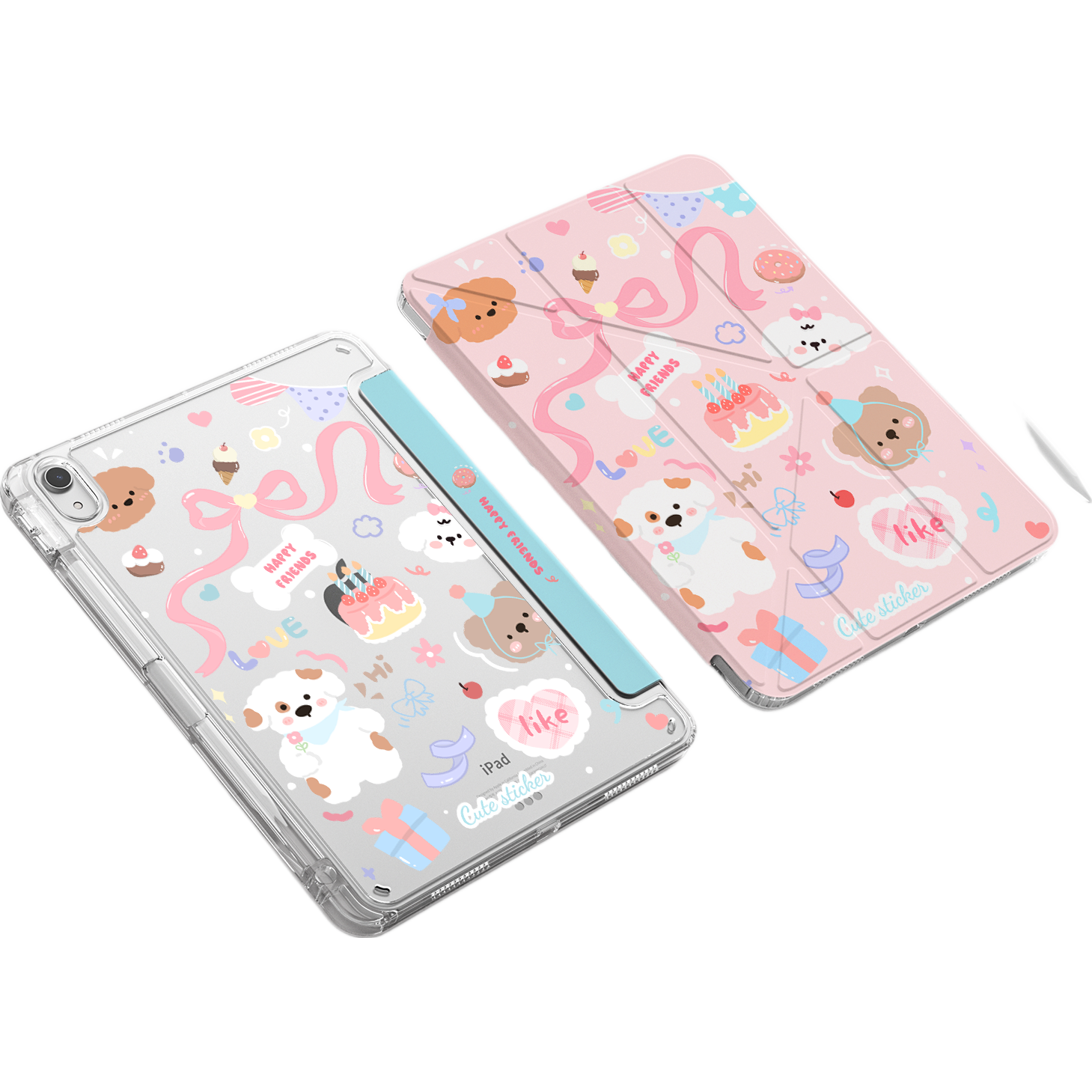 RBP IPad Air8/7/65 Protective Case for 11-Inch 26/25/24 Models, 3Y Landscape And Portrait Folding Anti-Bend with Pencil Holder - Fluffy Bear Desig