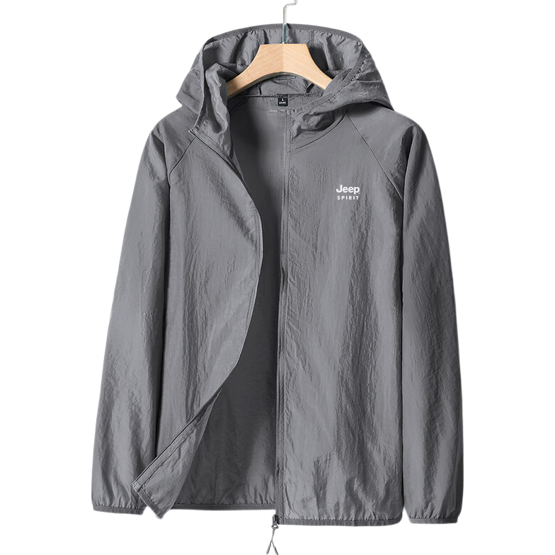 JEEP SPIRIT Men's Summer Outdoor Sun Protection Fishing Jacket Skin Jacket Ice Silk Quick-Dry Lightweight Casual Jacket