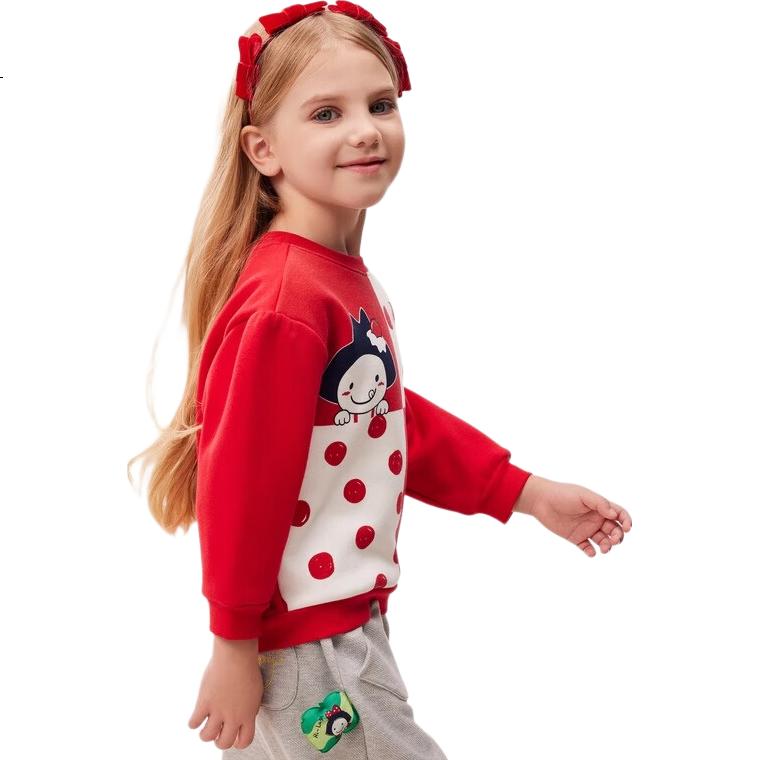 Allo&lugh Children's Autumn New Girls' Sweet Printed Korean-Style Long-Sleeve Sweatshirt, Red, Size 150