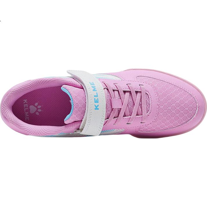 KELME Children's Soccer Shoes with TF Turf Studs, Velcro Closure, Slip-Resistant, Wear-Resistant, White And Pink, Size 32