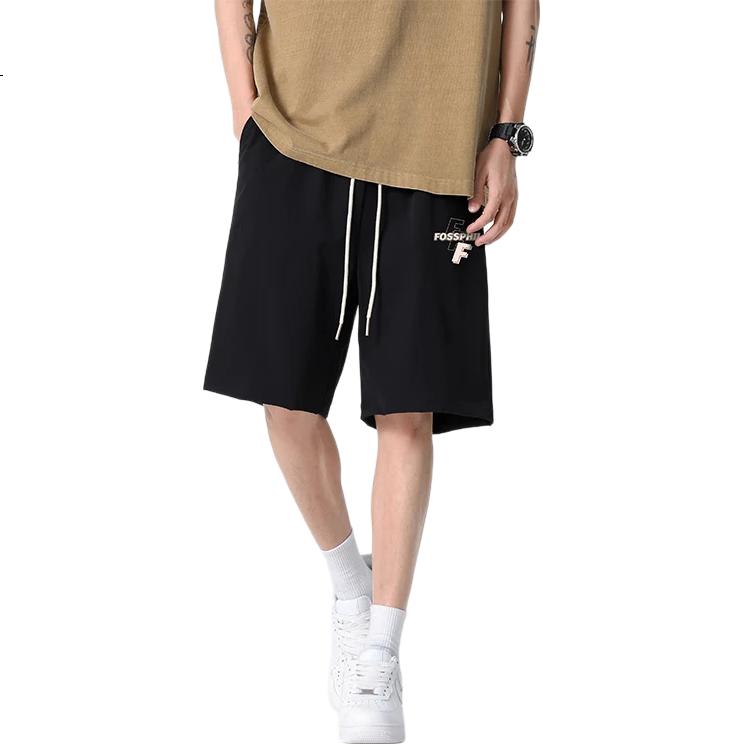 Foss Phil Men's Shorts, Summer Ice Silk Thin Casual Five-Point Pants, Loose Versatile Sports Trousers, FPD04 Black 2XL