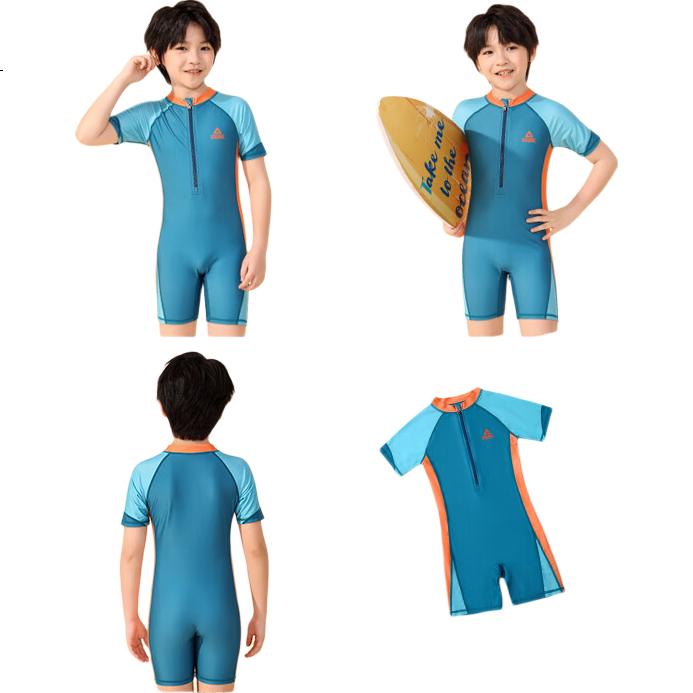PEAK Children's Swimsuit, One-Piece Quick-Dry Swimwear for Girls And Boys, Hot Spring Bathing Suit, Blue, Size 120