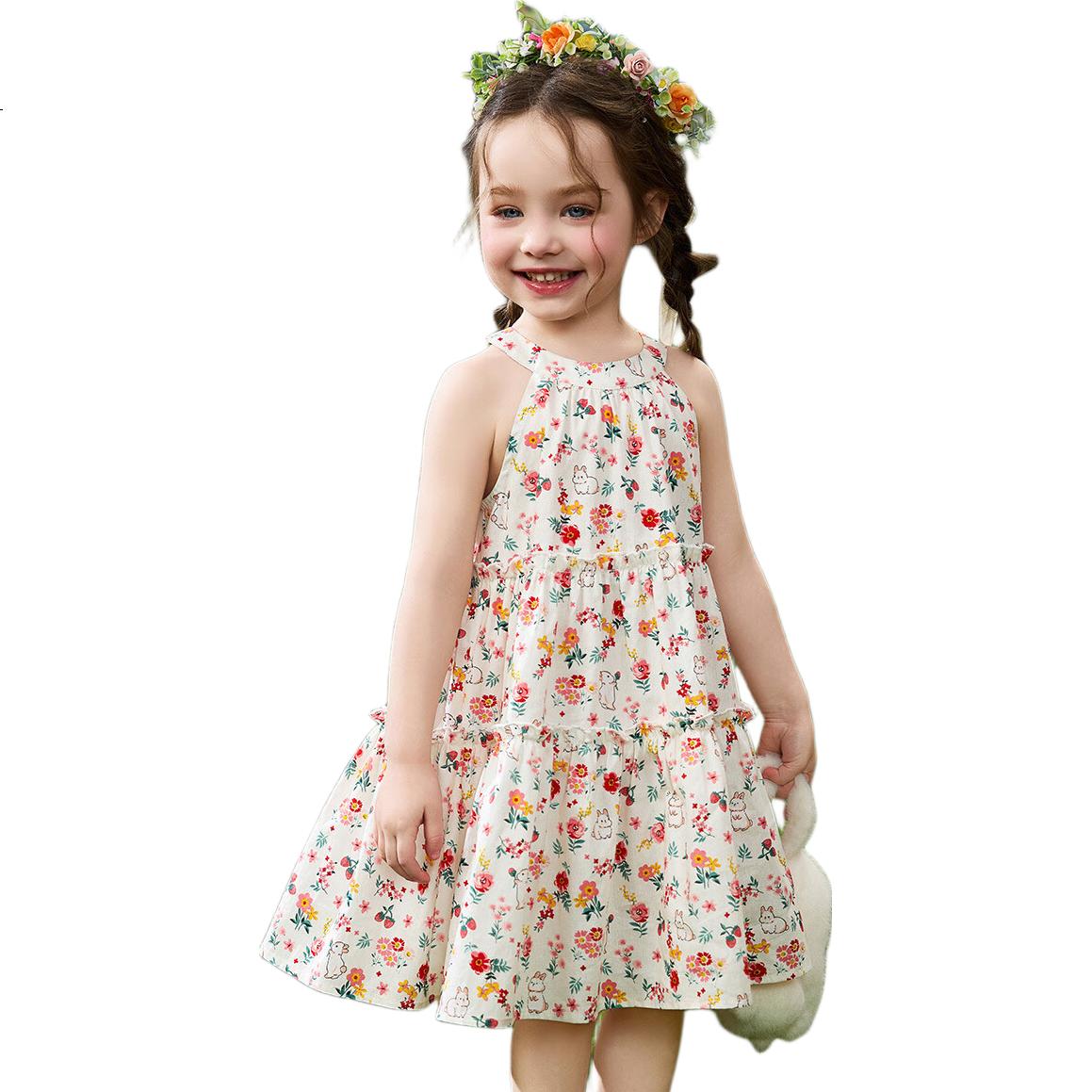 ASK JUNIOR Baby Girl Summer Dress, Children's Spaghetti Strap Dress for Outings And Vacations, Floral Princess Dress