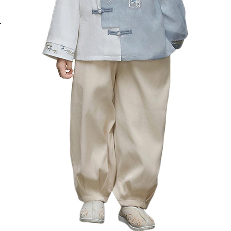 Qibo Boys' Hanfu Spring And Summer Children's New Chinese-Style National Fashion Ancient Style Tang Suit, Apricot Long Pants (Pants Only), Size 130