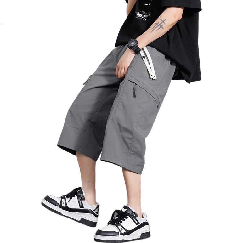 POUM American-Style Cargo Shorts for Men, Summer Casual Ice Silk Quick-Dry Sports Shorts K66 Gray 3XL