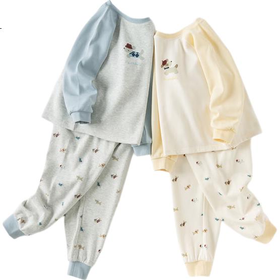DAVE & BELLA Boys' Antibacterial Underwear Set, Autumn Outfit, Baby Printed Two-Piece Set, Children's Pajamas