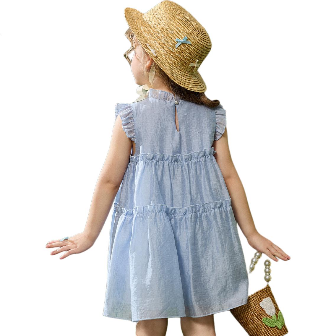 ASK JUNIOR Children's Summer Dress with Ruffle Trim, Princess Style Dress for Little Girls, Tencel Vacation Dress