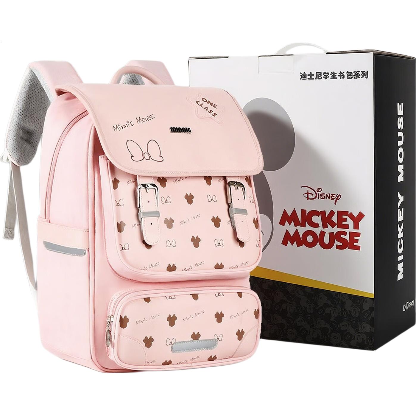 Disney Backpack for Primary School Students, Girls Grades 1-6 And Boys, Lightweight Children's Backpack with Large Capacity, Double Shoulder Bag, Pink