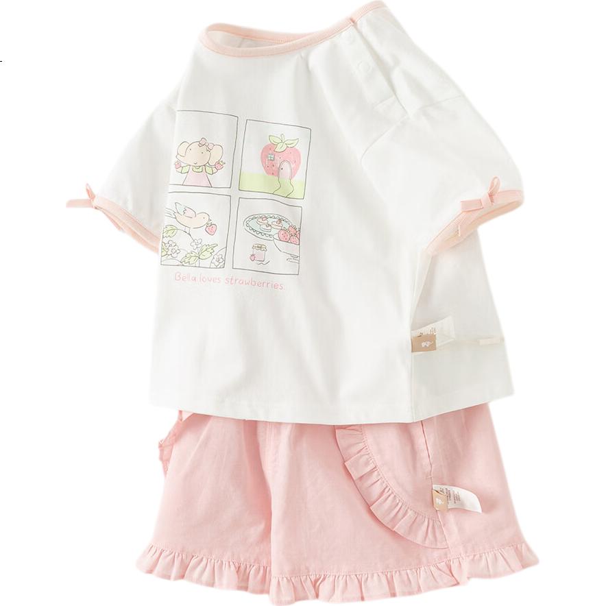 DAVE & BELLA [Picture Book Series] Girls' Shorts Set, Stylish Summer Outfit, Short-Sleeve T-Shirt, Baby Pants