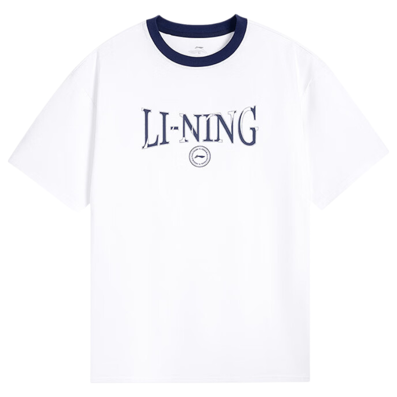 LI-NING Men's Summer Breathable Comfortable Fitness Sports T-Shirt Pure Cotton Fashion Classic Casual Short Sleeve Top