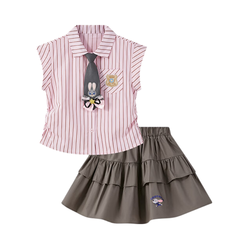 Disney Kids Bunny Police Officer Girls' Outfit 2026 Summer New Short Sleeve Shirt and Skirt Set for Older Children