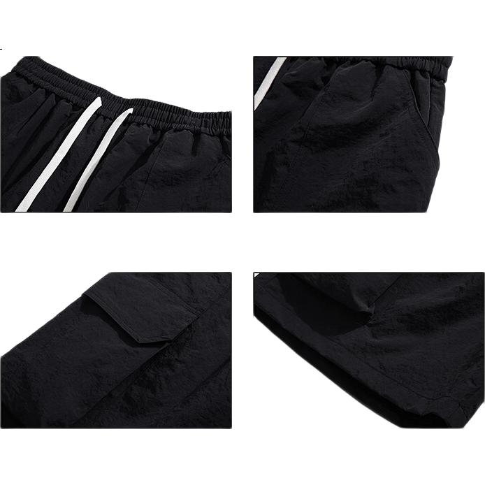 IZEXX Men's Cargo Shorts, Summer Fashion Versatile Large Pocket Simple Solid Color Sports Knee-Length Pants IZ706 Black 3XL
