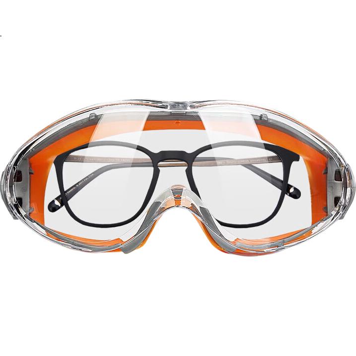 BWNK Anti-Fog Windproof Dustproof Pollen Protective Goggles Compatible with Prescription Glasses Full Seal Dustproof Cycling Safety Glasses for Travel and Mountaineering, 1 Pair Orange