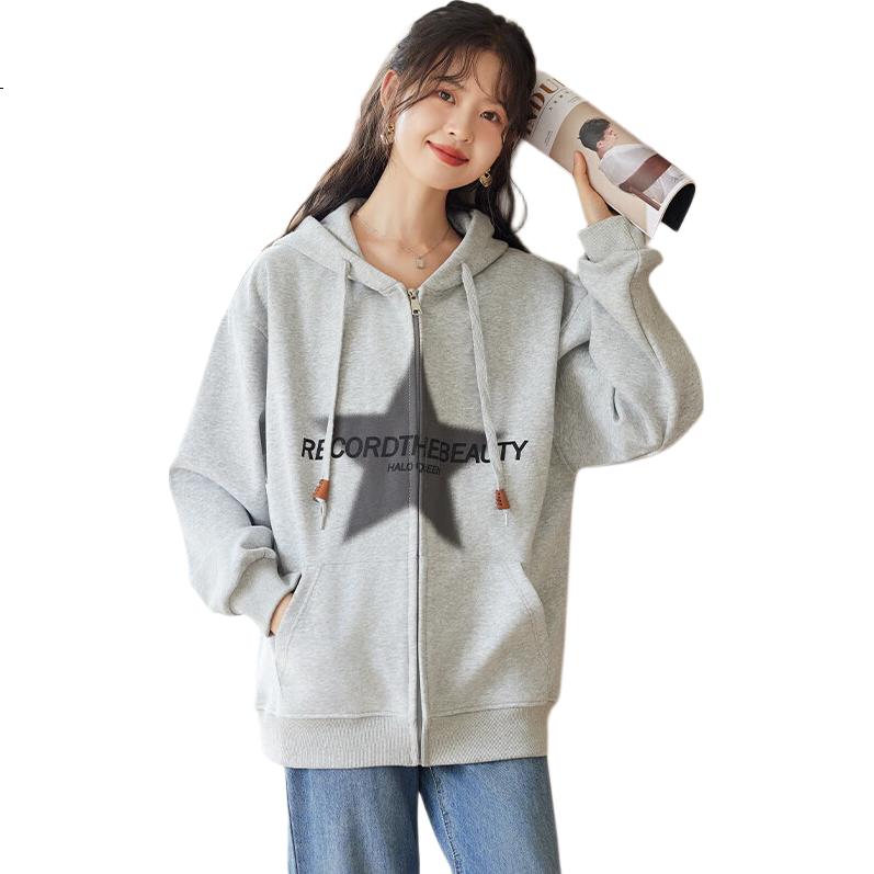 Halo Queen Women's Sweatshirt Jacket, Mint Mambo Spring And Autumn Hooded Zipper Letter And Star Design, New Product H143U1002