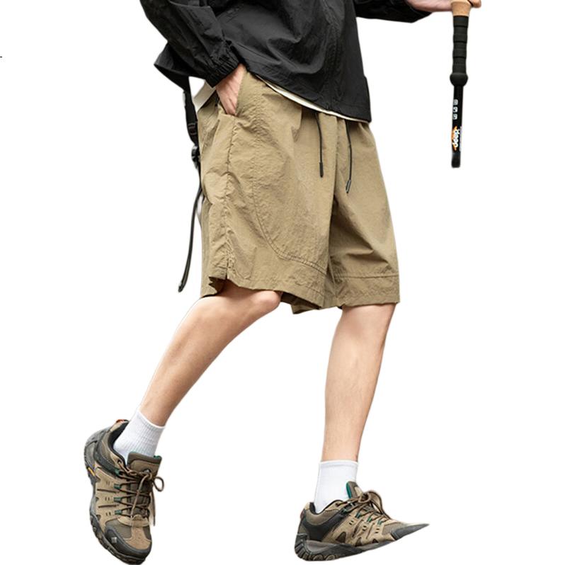 JEEP SPIRIT Men's Shorts, Summer Ice Silk Quick-Dry Casual Five-Point Pants, Trendy Brand Casual Trousers, Dark Khaki, L