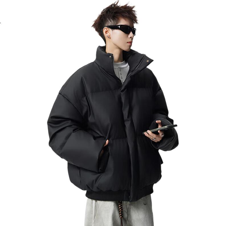 Colombass Trendy PU Leather Down Jacket Men Hooded Winter New Short Thickened Couple Loose Fur Collar Outerwear