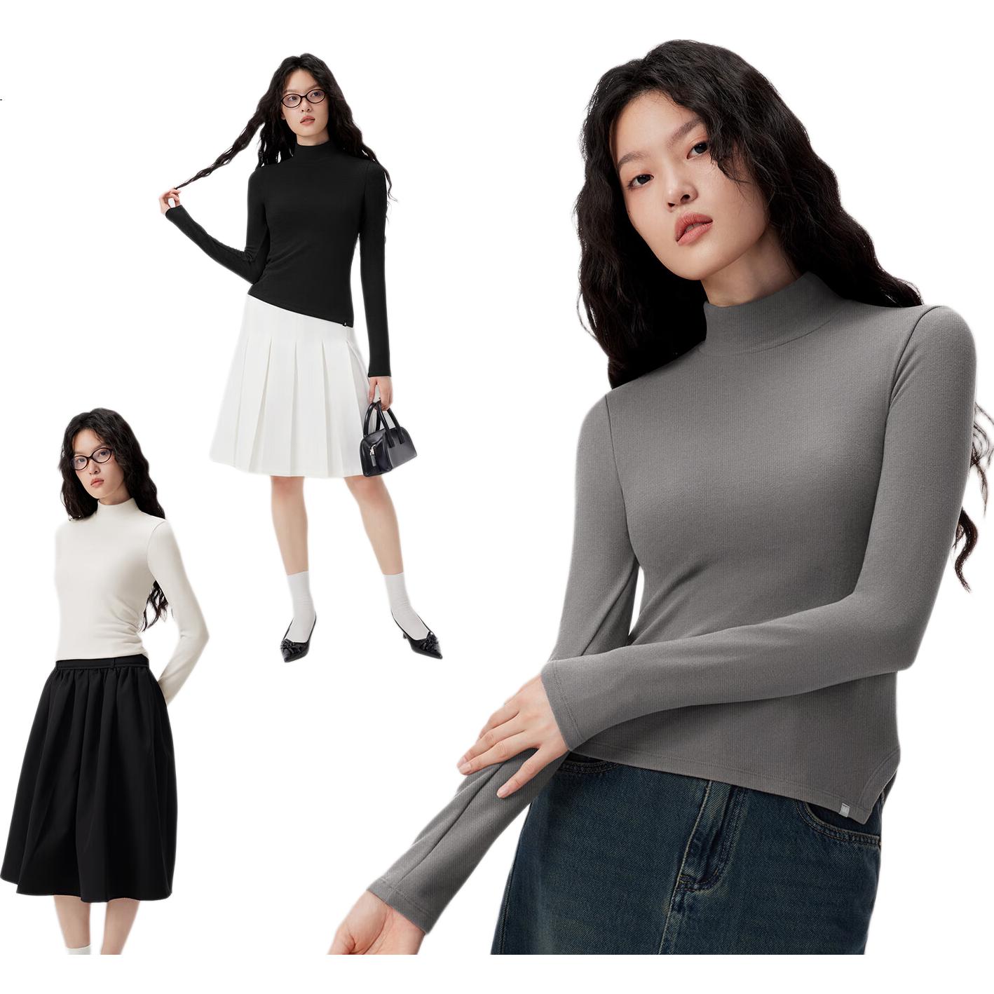 Banlian Padded Chest Base Layer Half Turtleneck Thermal Long Sleeve Fleece Winter Top
