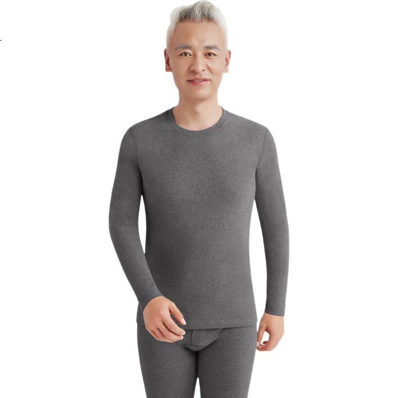 CASENLAND Men's Middle-aged and Elderly Thermal Underwear Set, Fleece Lined, Thickened, Antibacterial, 100% Cotton Long Johns and Top, Autumn Winter Cotton Sweater