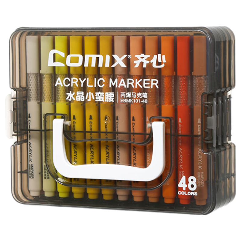 COMIX 48-Color Acrylic Markers Stackable Box Watercolor Pens Non-Toxic Washable Hand-Painting Colored Graffiti Art Student Graduation Children's Birthday Gift EBMK101-48