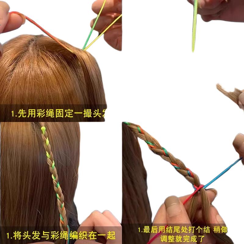 GECOMO Braided Colorful Rope Dreadlock Hair Tie Hair Accessory Ribbon Headband Children's Multicolor Rainbow Hair Ribbon Women's Hair Ornament
