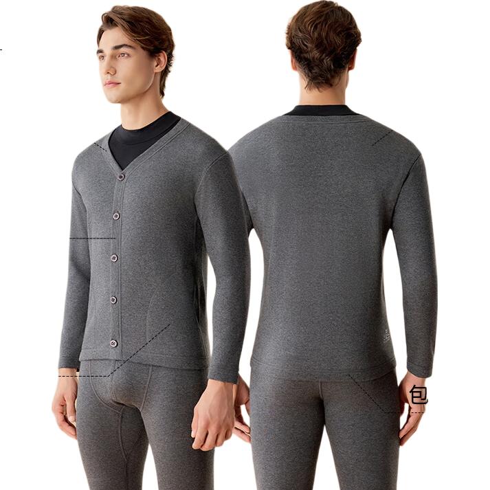 MiiOW Men's Thermal Underwear Fleece Thickened Warm Long Sleeve Cardigan Outerwear Basic Base Layer Top for Men