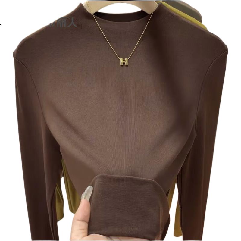 Urban Beauty Women's Semi-Turtleneck Slim Fit Knit Top 2025 Autumn Winter Versatile Stylish Layering Shirt