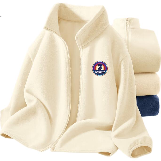 SNOOPY Kids Fleece Cardigan Autumn Winter School Uniform Essential Warm Casual Jacket Beige Sunrise Snoopy 130